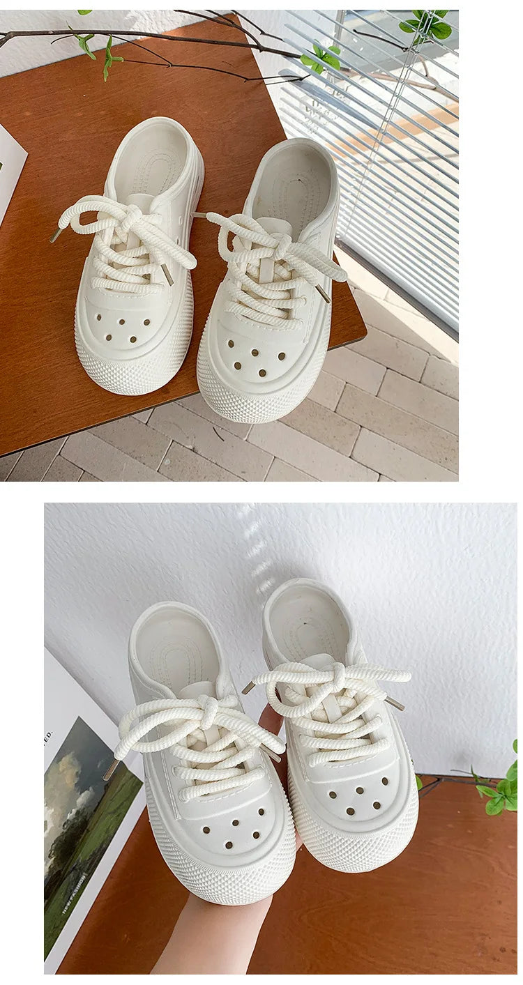 Women Fashion Clogs Lace-up Platform Slippers Summer Shoes Soft EVA Anti-slip Female Beach Street Slides Thick Sole Sandals