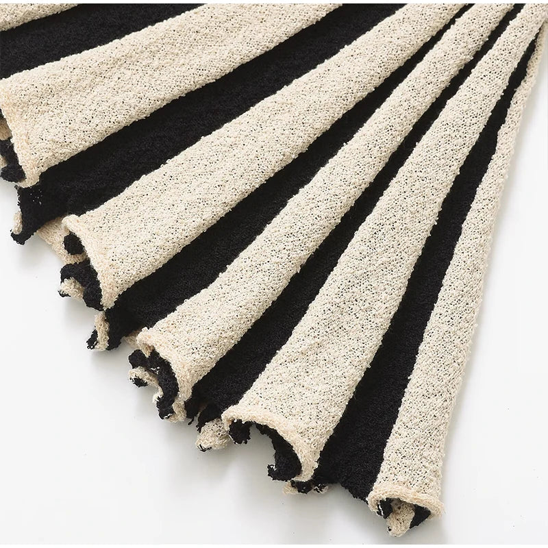 Chic Striped Knitted Button Set Women Elegant Round Neck Short Sleeved Slim Fit Two-piece Suit 2025 New Summer Holiday Outfits