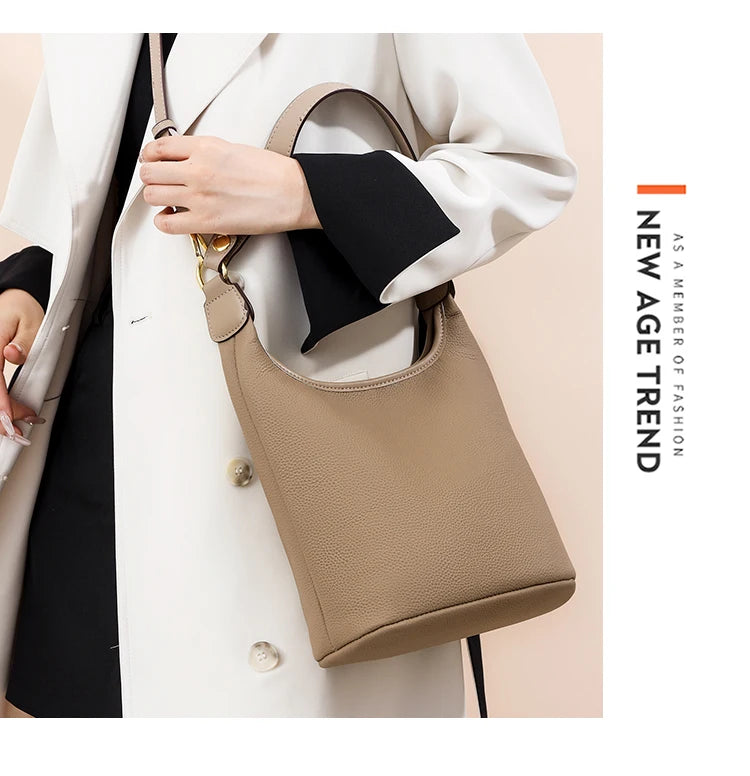 Luxury Soft Genuine Leather Women's Shoulder Crossbody Bags Designer Ladies Bucket Handbag Cow Leather Female Messenger Tote Sac