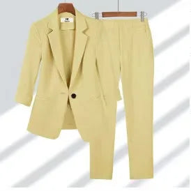 Elegant Women's Two Pieces Set Outfits Casual Long Sleeved Blazer and Pants Suit for Female Streetwear Spring and Autumn 2025