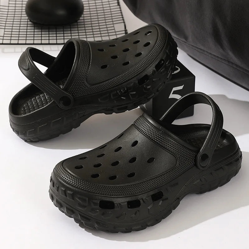 Summer Men's Thick Sole Clogs Beach Platform Sandals Outdoor EVA Non slip Slides Man Street Leisure Slippers Black Garden Shoes