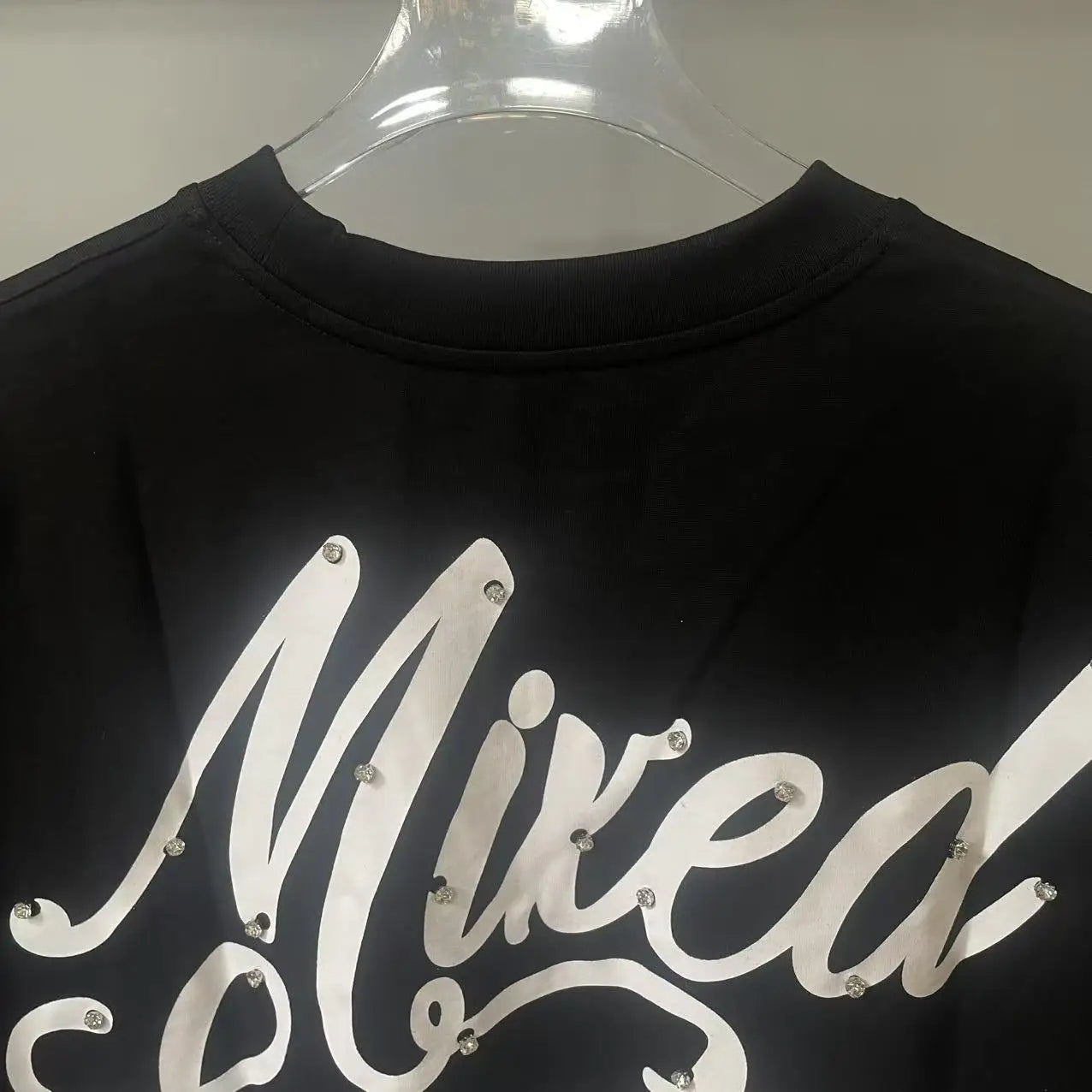 Summer Letter Rhinestone Short Sleeve Tshirts for Men White Streetwear Cotton Loose Crew Neck Top Tees Oversized Unisex Tshirt
