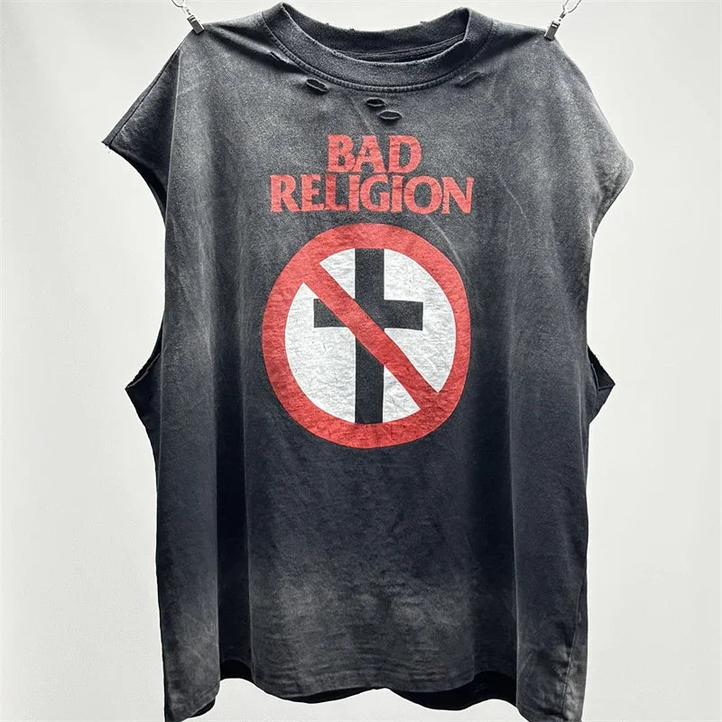 Washed Saint Punk art limited edition BOX TEE Hand Worn Vest T-Shirts Men Women High Quality T Shirt
