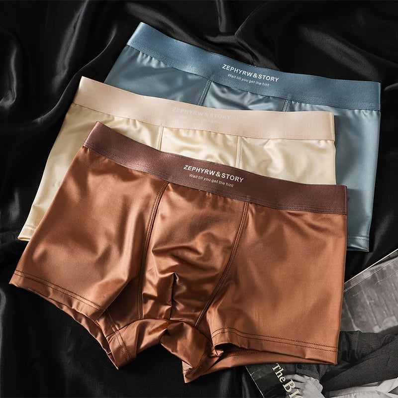 Luxury Ice Silk Satin-like Men's Boxershort Panties 3D Double-layer Crotch Breathable Comfortable Cool Underpants Man Underwear