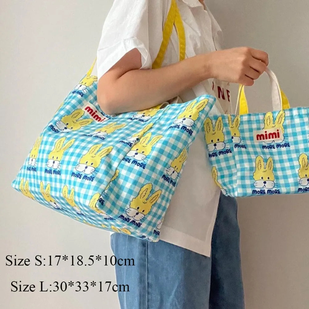 Cute Print Oxford Cloth Storage Bag Square Shape Beach Bag Large Capacity Lunch Bag Portable Shoulder Bag Creative Handbag