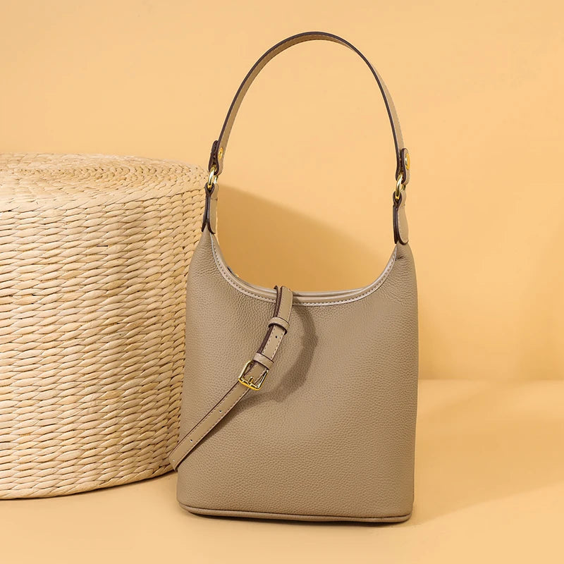 Luxury Soft Genuine Leather Women's Shoulder Crossbody Bags Designer Ladies Bucket Handbag Cow Leather Female Messenger Tote Sac