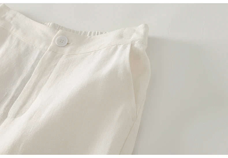 Cotton suit pants female summer new Korean fashion simple literary temperament elastic high waist leisure straight nine pants
