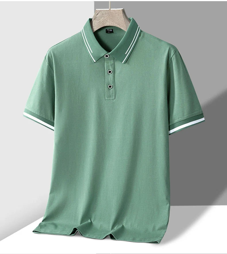 TFETTERS Men's Summer Polo Shirt Top Short Sleeve Turn Down Collar Solid Color Cotton White Casual T Shirt for Men Clothes