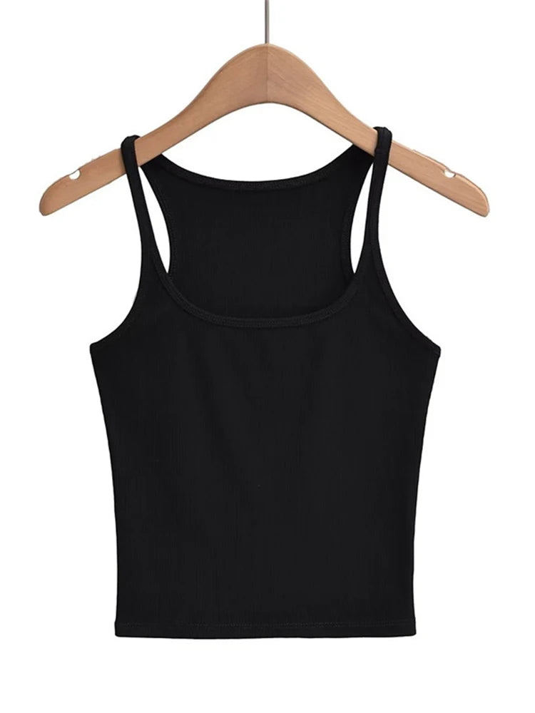 Women's U-neck Thin Belt Knit Vest 2025 Summer Fashion Sexy Crop Top Sling Camisole Trendy Outerwear
