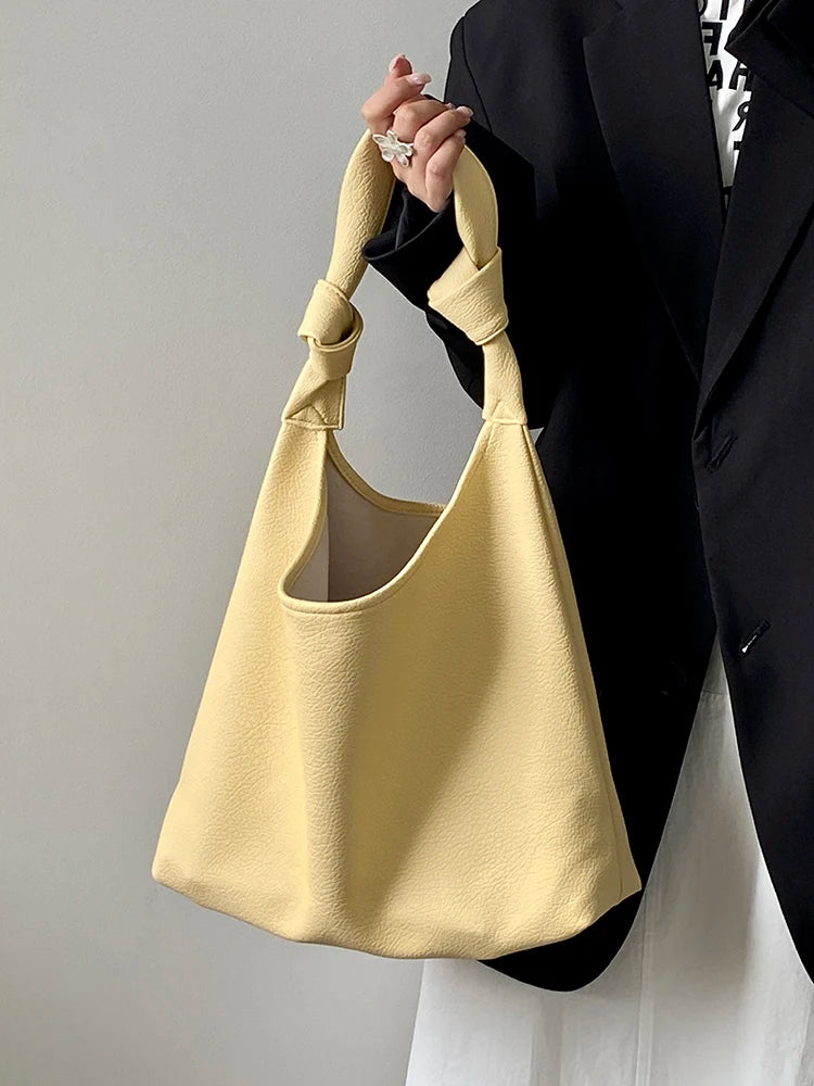 Fresh Yellow PU Women's Tote Bag Spring New Large Capacity Versatile High-grade Texture Underarm Bags Trendy One Shoulder Bags