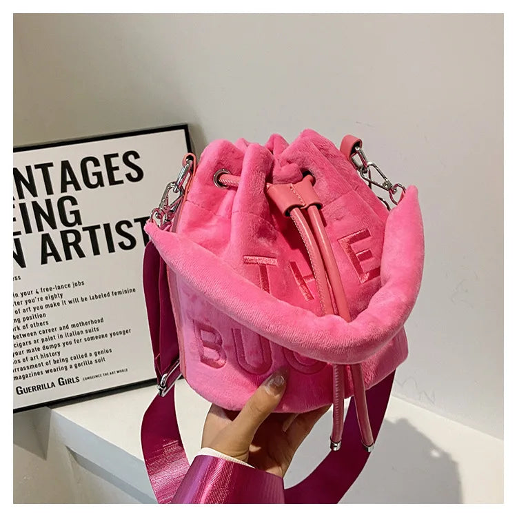 Velvet Bucket Bags for Women Fashion Purses and Handbags Designer Crossbody Bag Luxury Shoulder Bag New Satchel Lady Bag
