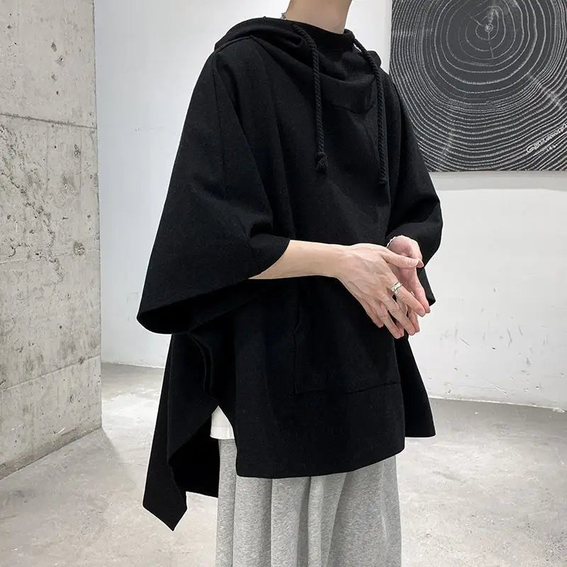 Fashion Irregular Batwing Sleeve Hoodies Sweatshirts Men Clothing 2025 Spring Summer Loose Casual Tops Asymmetrical Sweatshirts