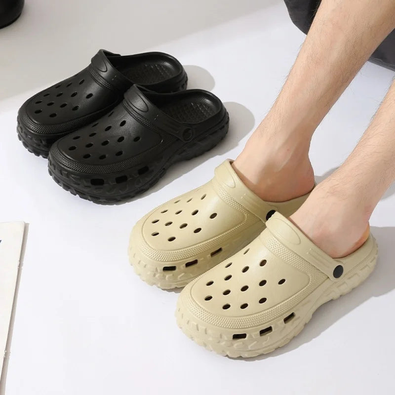Summer Men's Thick Sole Clogs Beach Platform Sandals Outdoor EVA Non slip Slides Man Street Leisure Slippers Black Garden Shoes