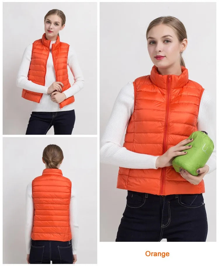 0-10 ℃ Femmes gilets automne hiver Ultra léger canard vers le bas gilet femme mince sans manches veste coupe-vent chaud bouffant gilet 4XL