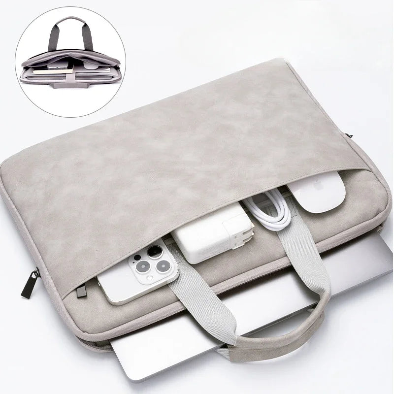 Fully Opening and Closing PU Sheepskin Leather Laptop Bag Suitable for 13-16 Inches Feel Splashproof and Shockresistant