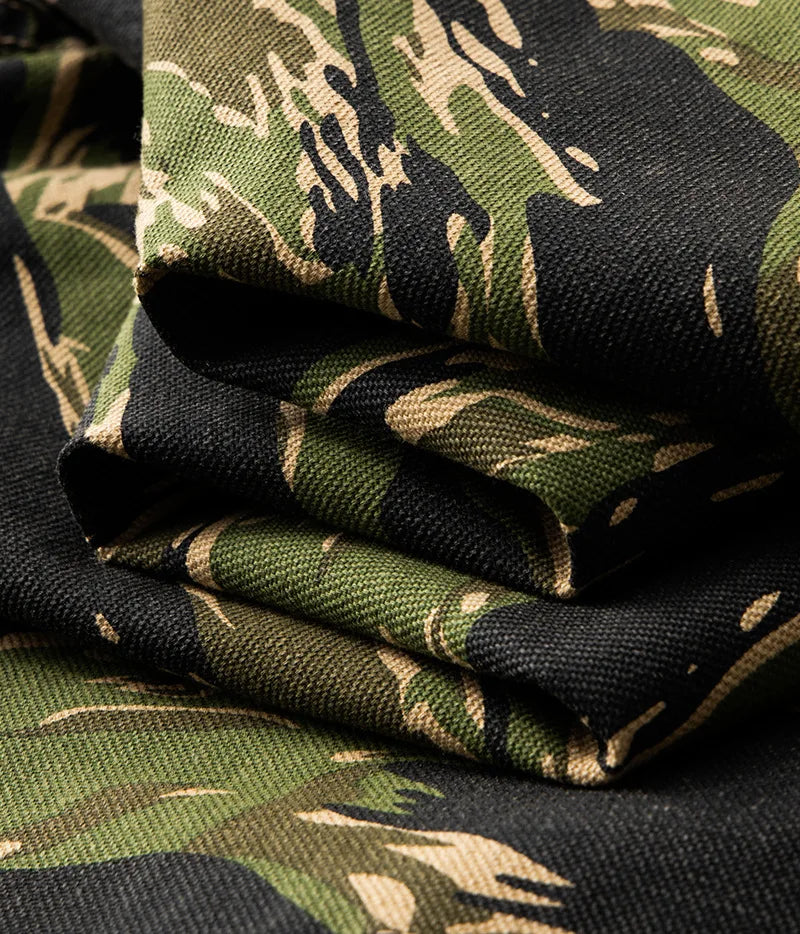 2025 Spring Men's Tiger Stripe Camo Camouflage Cargo Shirt Fashion Work Engineer Long Sleeved Shirt Jacket With Double Pockets