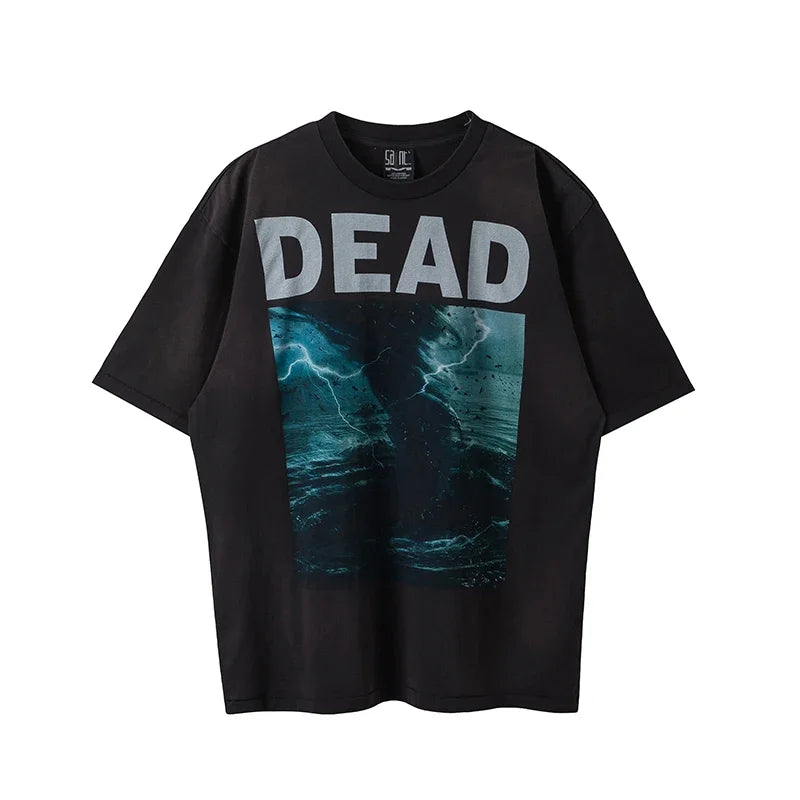 Vintage Series Saint Round Neck Sexy Robot Printed Casual High Quality Oversized T Shirt Harajuku Streetwear Men