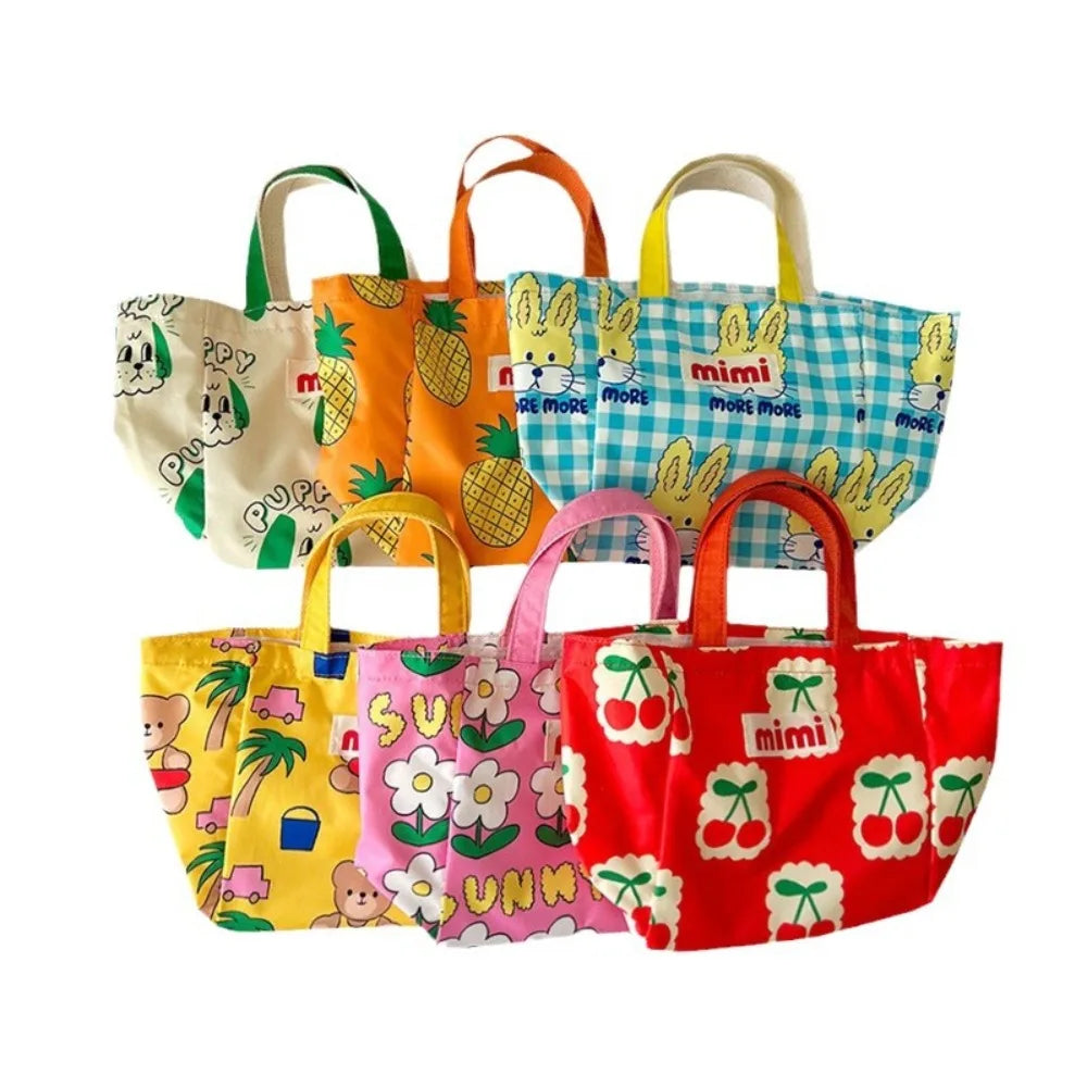 Cute Print Oxford Cloth Storage Bag Square Shape Beach Bag Large Capacity Lunch Bag Portable Shoulder Bag Creative Handbag