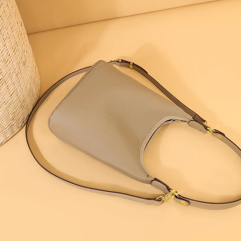 Luxury Soft Genuine Leather Women's Shoulder Crossbody Bags Designer Ladies Bucket Handbag Cow Leather Female Messenger Tote Sac