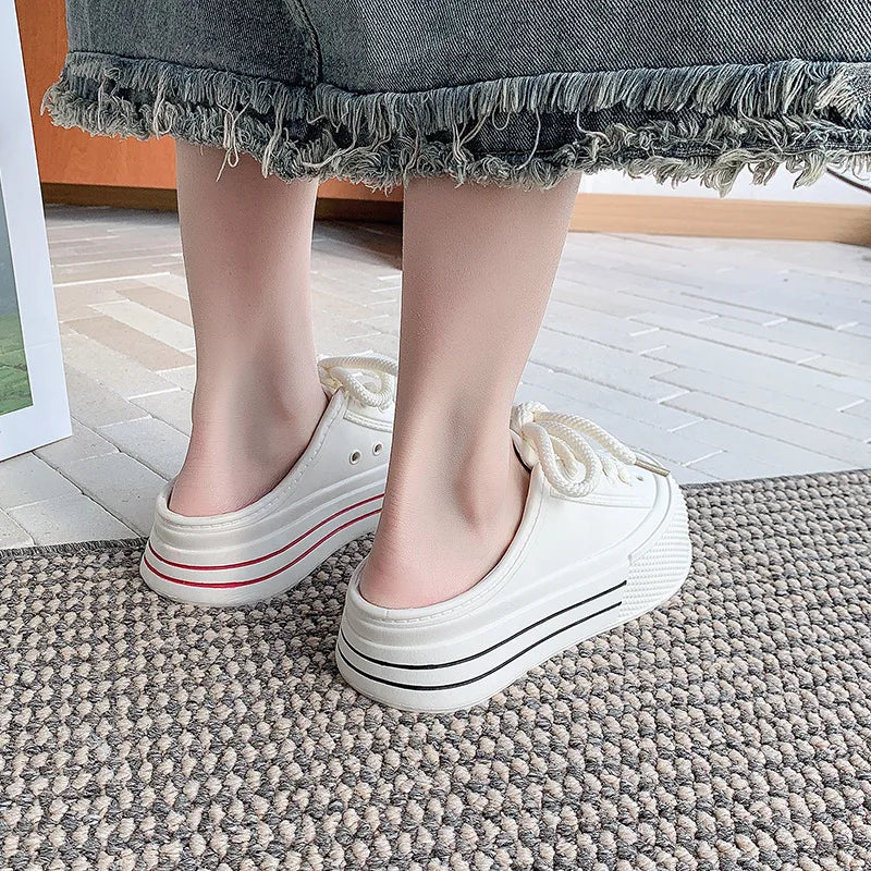 Women Fashion Clogs Lace-up Platform Slippers Summer Shoes Soft EVA Anti-slip Female Beach Street Slides Thick Sole Sandals
