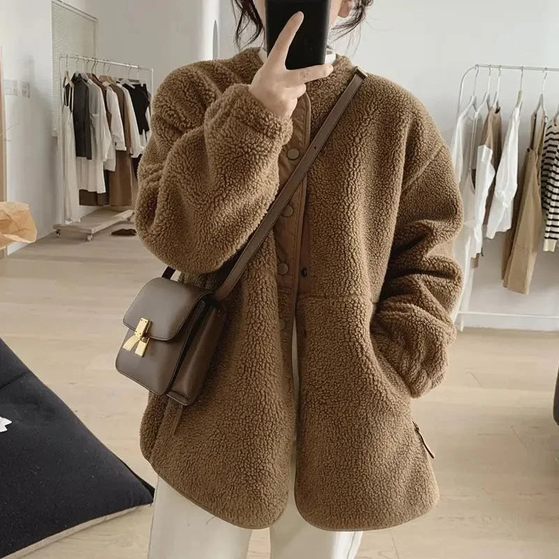 Y2k Korean Version Winter Clothes Women Jackets Lambwool Coat Fashion Casual Loose Oversize Thick Parkas Long Sleeve Tide Coats