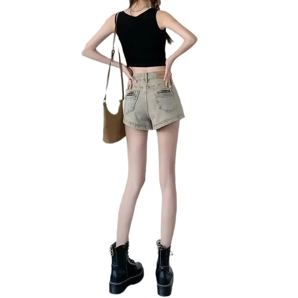 Women's Stretchy Jeans Summer 2025 - High-Waisted American Spicy Shorts with Slimming Straight Leg and A-Line Cut Shorts