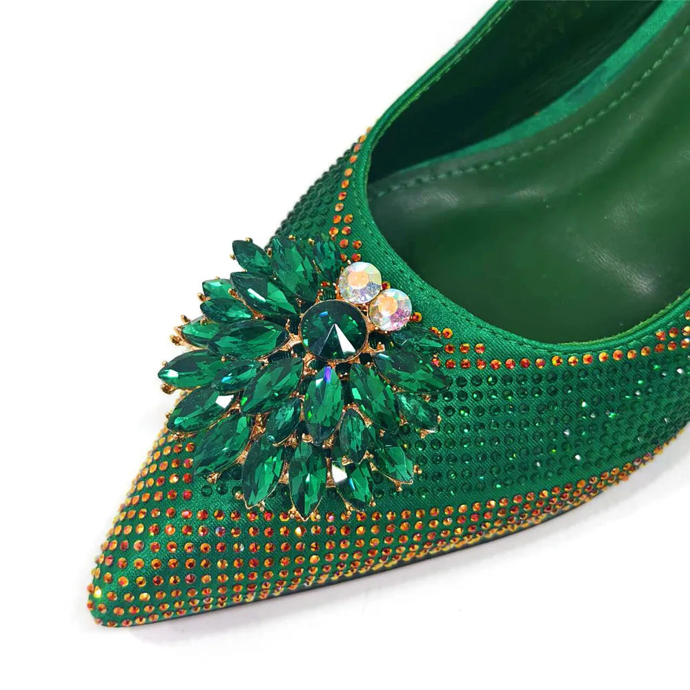 Newest Arrivals Special Design Silver Color African Women Shoes and Bag Set Pointed Toe Pumps for Wedding Party