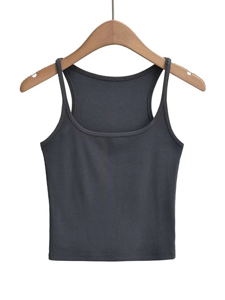 Women's U-neck Thin Belt Knit Vest 2025 Summer Fashion Sexy Crop Top Sling Camisole Trendy Outerwear