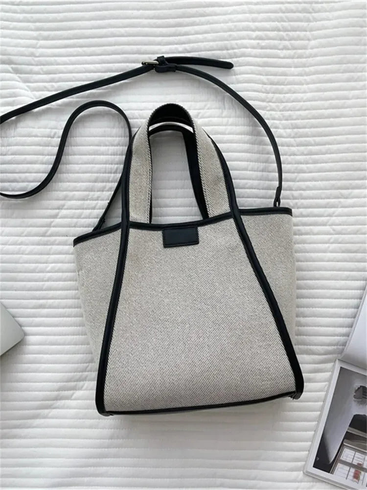 Men And Women New Fashion Canvas Clutch Single Shoulder Crossbody Bag Large Capacity Color Collision Clash Tote Bucket Bag