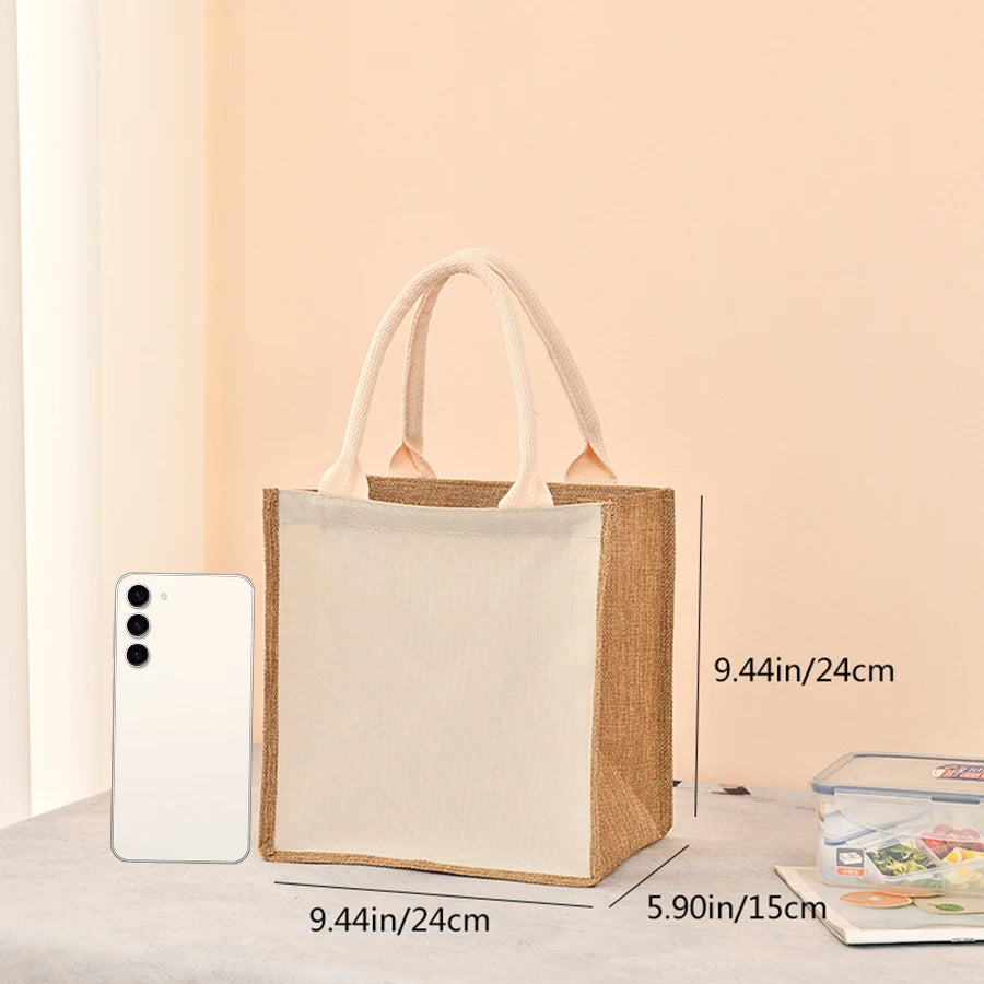 Simple solid color large capacity women's handbag reusable imitation linen zipper handbag commuting bag shopping bag
