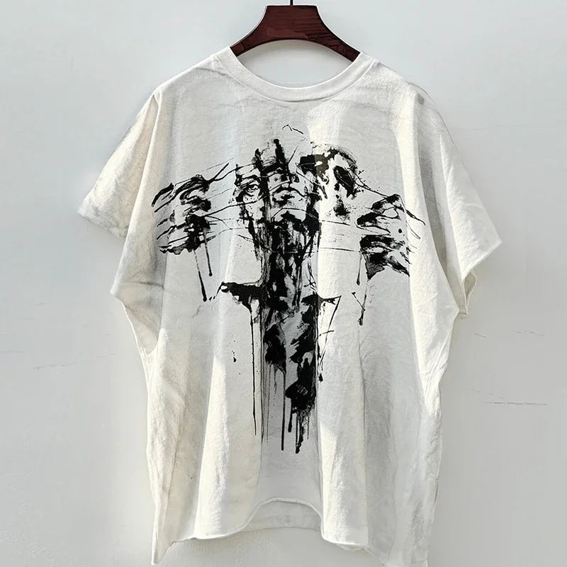 Graphics Print Vintage Washed Black Dirty Sleeveless T-Shirt Men Women Hip Hop Oversized Box Tee Best Quality Cotton T Shirt
