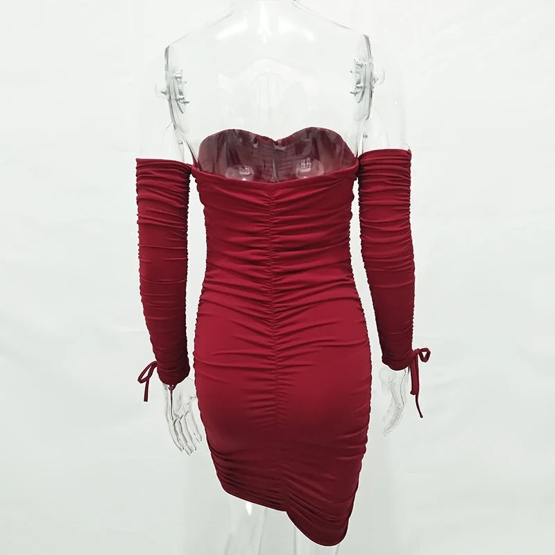 Articat – robe à bandes pour femmes, Sexy, épaules dénudées, manches longues, Slim, élastique, moulante, robes de soirée, automne hiver, 2022