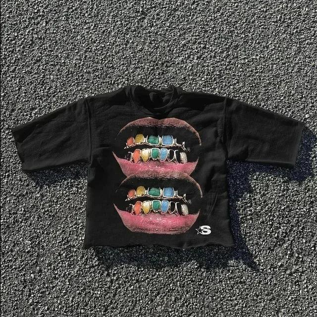 Streetwear T Shirt Y2K Hip Hop Punk Rock Graphic Print Oversized TShirt Mens Womens Round Neck Cotton Short Sleeve Tops Clothes