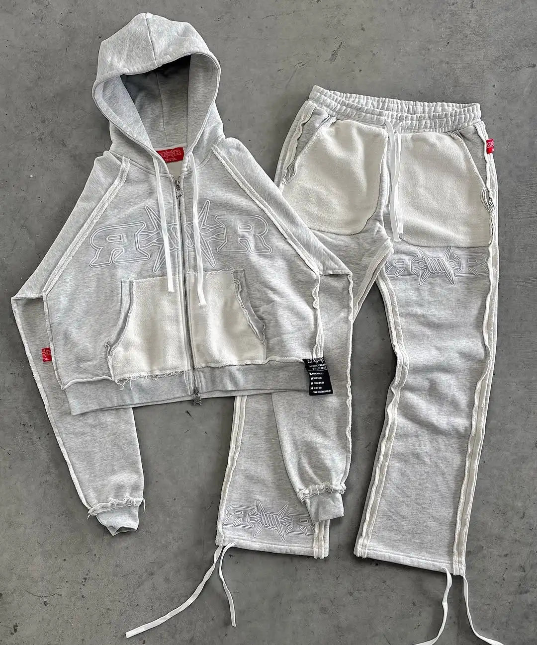 Y2k Tracksuit Men Letter Pattern Embroidered Pocket Patchwork Clothes for Men Harajuku Zipper Hoodies Sweatpants Two Piece Set