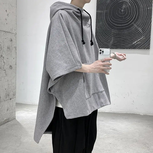 Fashion Irregular Batwing Sleeve Hoodies Sweatshirts Men Clothing 2025 Spring Summer Loose Casual Tops Asymmetrical Sweatshirts