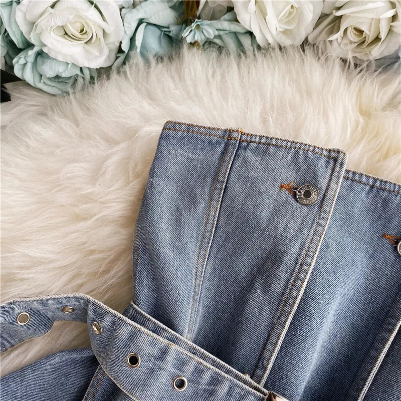 Fashion Strapless Denim Tops Summer Off Shoulder Women Short Vest With Belt Female Jean Tank Streetwear