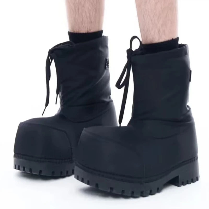 Unisex Big Head Botas Mujer Designer Drawstring Snow Boot Waterproof Anti-slip Warm Padded Thickened Platform Bottom Ankle Shoes