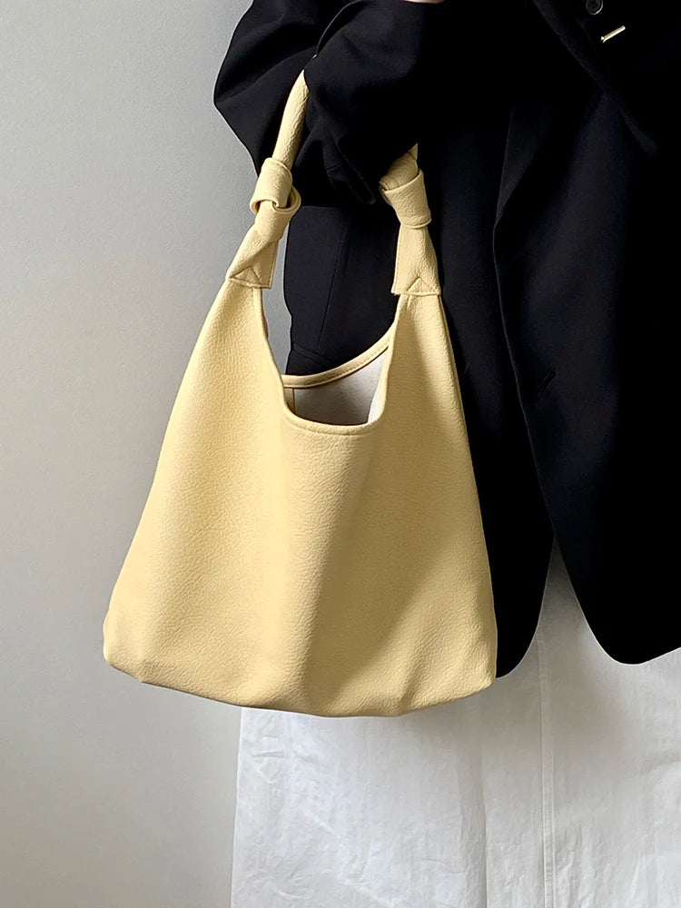Fresh Yellow PU Women's Tote Bag Spring New Large Capacity Versatile High-grade Texture Underarm Bags Trendy One Shoulder Bags