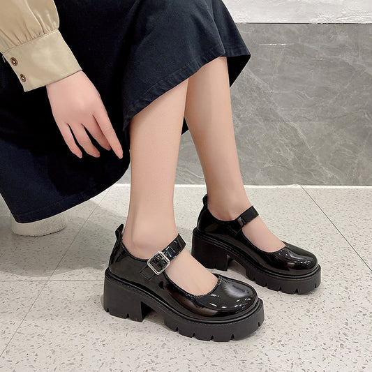 Black Ankle Buckle Platform Pumps Women Japanese Style Patent Leather Mary Jane Shoes Woman Punk Thick Heels Lolita Shoes Mujer