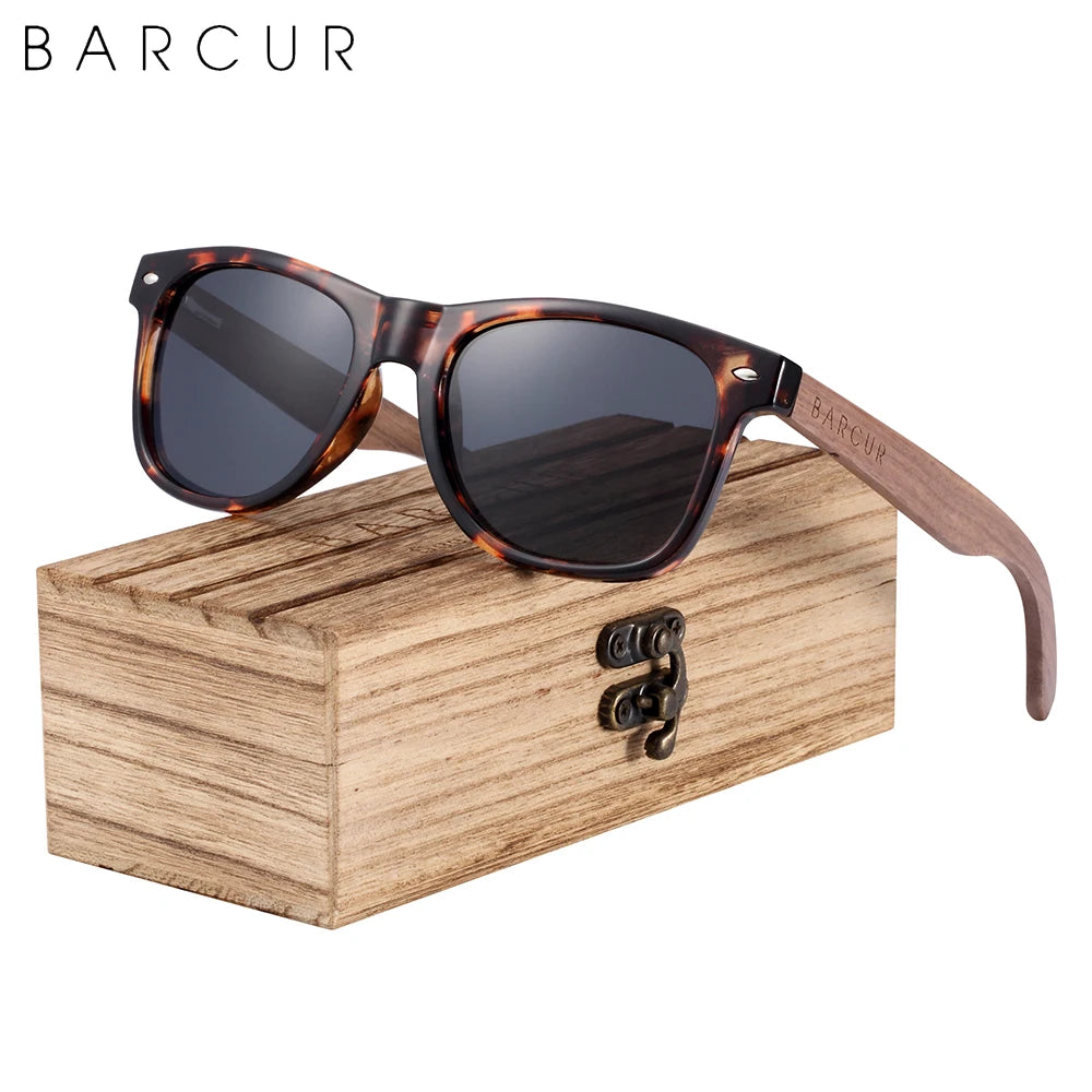 BARCUR noir noyer lunettes de soleil bois lunettes de soleil polarisées hommes lunettes hommes UV400 lunettes de protection en bois boîte d'origine