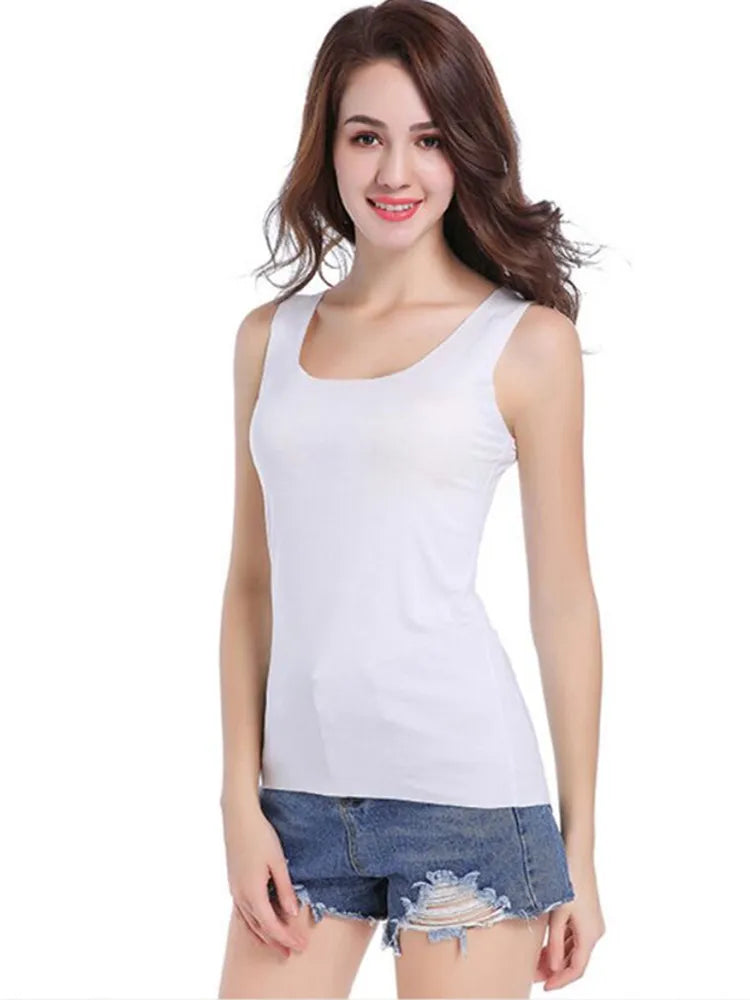 Débardeur sans couture pour femmes, couleur unie, gilet Modal doux, t-shirt sans manches, blanc, sans trace, haute qualité, été, 2022