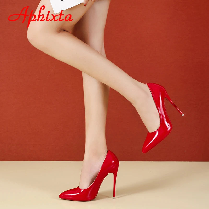Aphixta 12cm Super High Thin Heels Pumps Women Shoes Pointed Toe Patent Leather Wedding Colorful Dress Stiletto Heel Shoes Woman