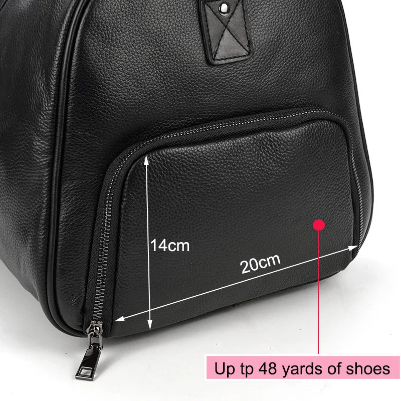 Sac de voyage en cuir véritable de grande capacité pour hommes et femmes, en cuir de vache noir souple, polochon de voyage décontracté, grand sac à bandoulière pour week-end