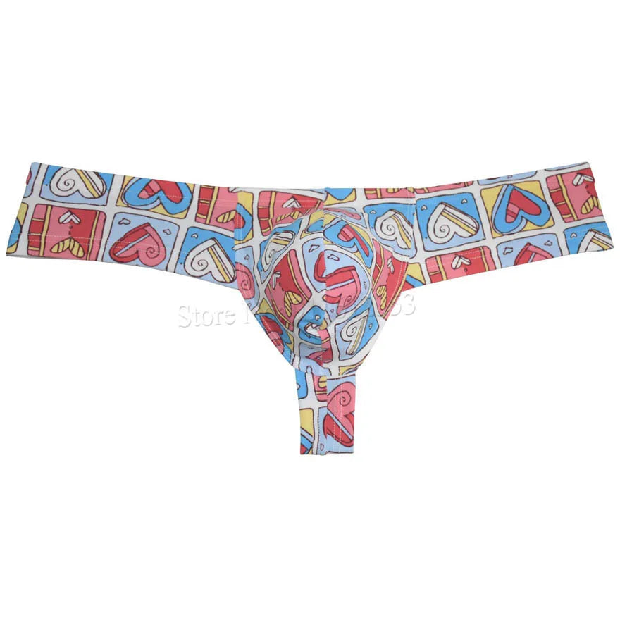 Mens Sexy Mini Thong Boxer Printed Underwear Cheeky Boxer Briefs 1/3 Coverage Brazilain Bikini