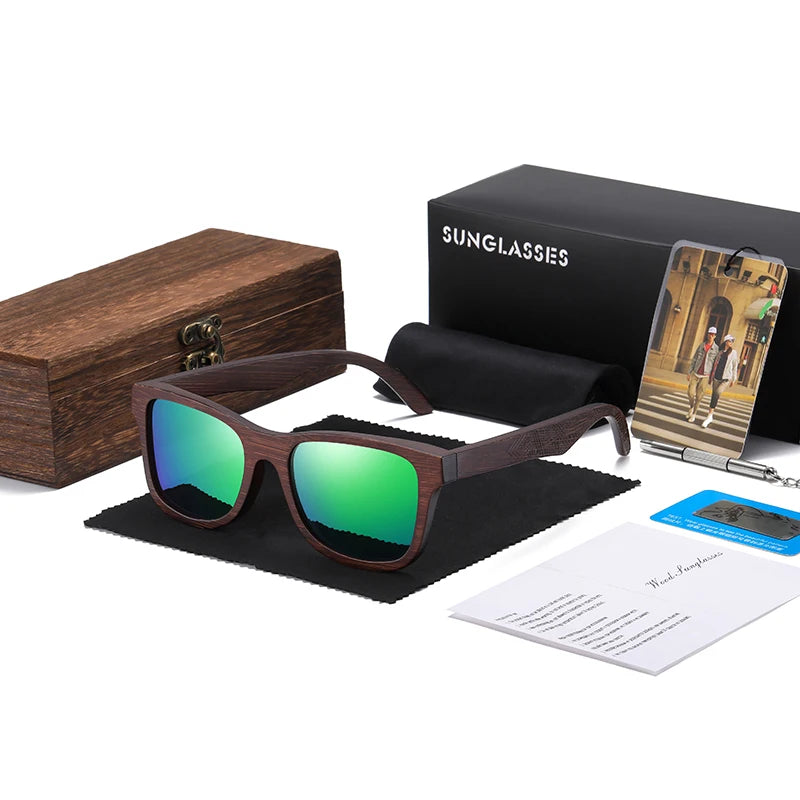 GM lunettes de soleil en bois de bambou naturel lunettes polarisées faites à la main lentilles de revêtement miroir lunettes avec boîte-cadeau