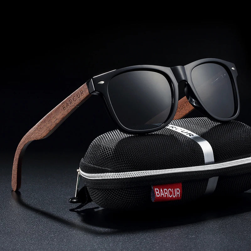 BARCUR noir noyer lunettes de soleil bois lunettes de soleil polarisées hommes lunettes hommes UV400 lunettes de protection en bois boîte d'origine
