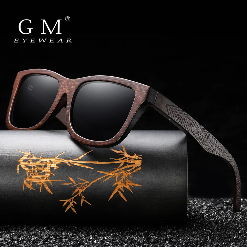 GM lunettes de soleil en bois de bambou naturel lunettes polarisées faites à la main lentilles de revêtement miroir lunettes avec boîte-cadeau