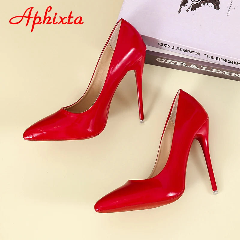 Aphixta 12cm Super High Thin Heels Pumps Women Shoes Pointed Toe Patent Leather Wedding Colorful Dress Stiletto Heel Shoes Woman