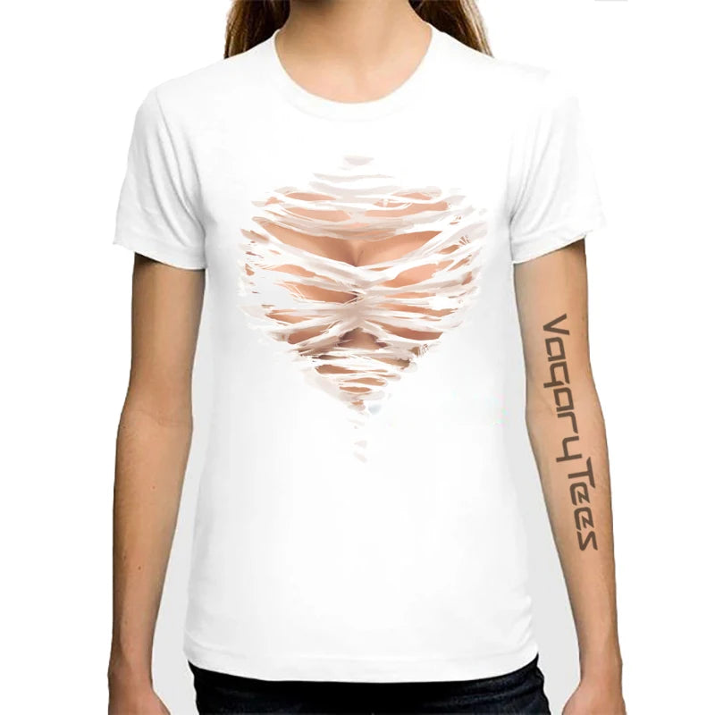 T-shirt manches courtes col rond femme, estival et décontracté, avec gros seins College en 3D