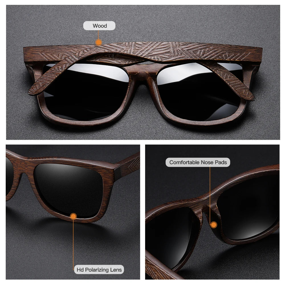 GM lunettes de soleil en bois de bambou naturel lunettes polarisées faites à la main lentilles de revêtement miroir lunettes avec boîte-cadeau
